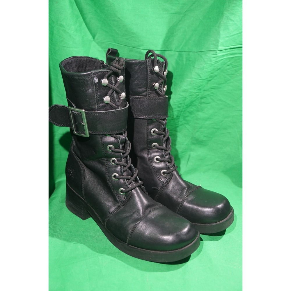 Harley Davidson Womens Jammie Combat Biker Riding Boots Black Leather Size 9.5M
